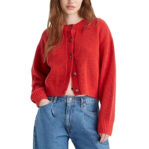 Levi's Cat Cozy Button Up Cardigan Chunky Rib Knit Button Up Red - sz XL
